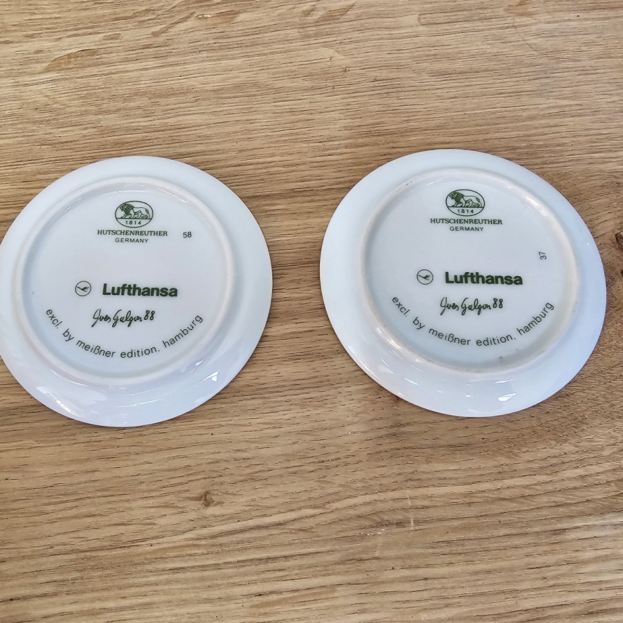 2 Lufthansa Vintage Porzellan Untersetzer, 80er