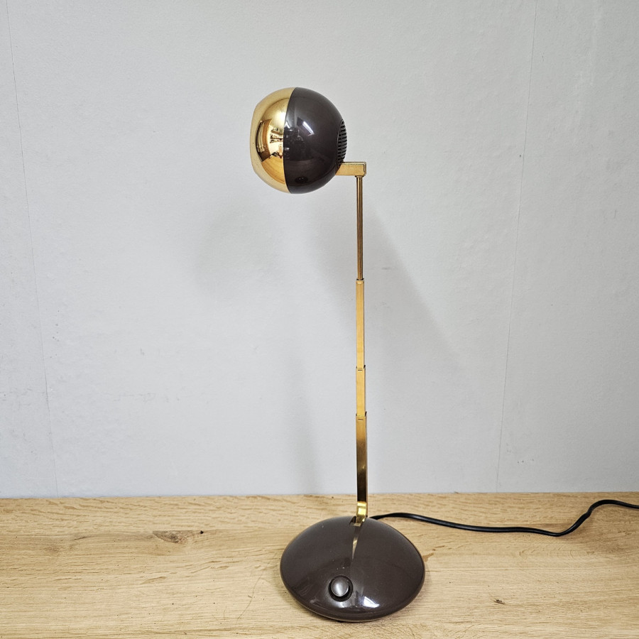 Eichhoff 3371 Table Lamp Telescopic Ball Head Brown Gold – 1970s Vintage