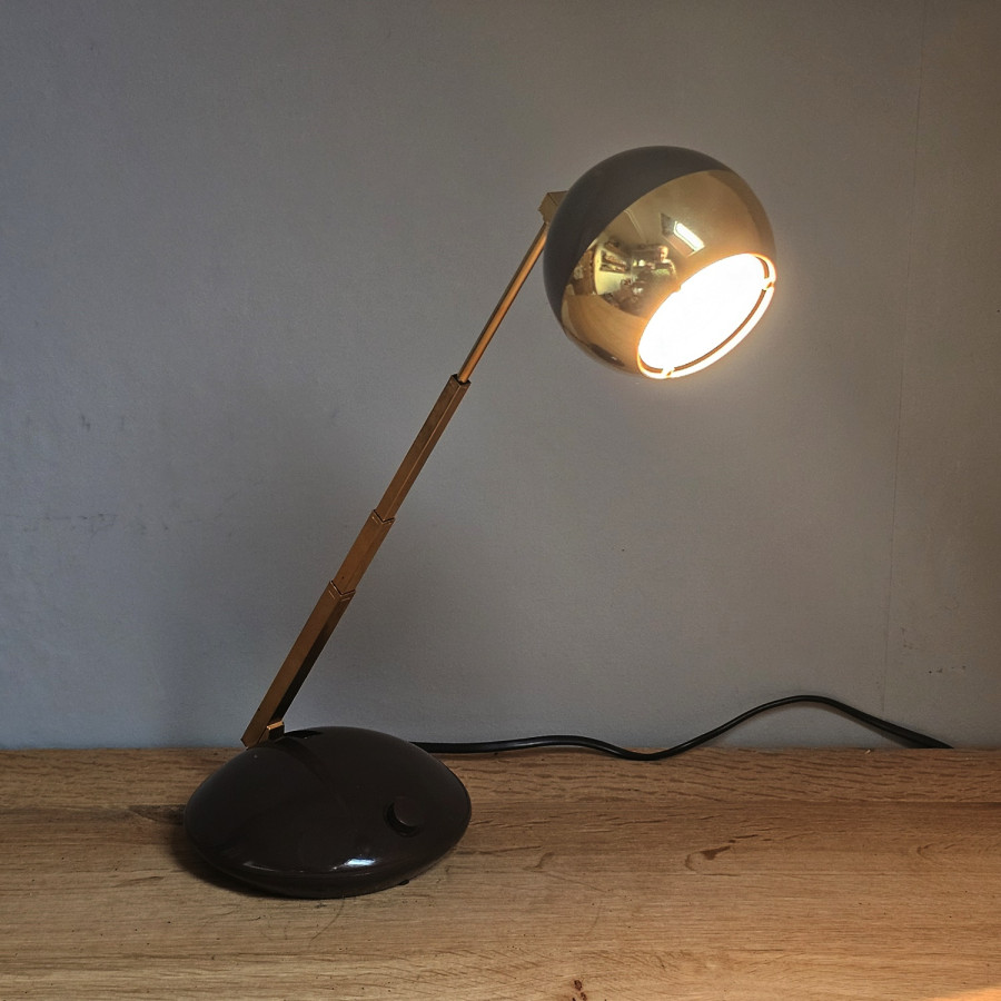 Eichhoff 3371 Table Lamp Telescopic Ball Head Brown Gold – 1970s Vintage
