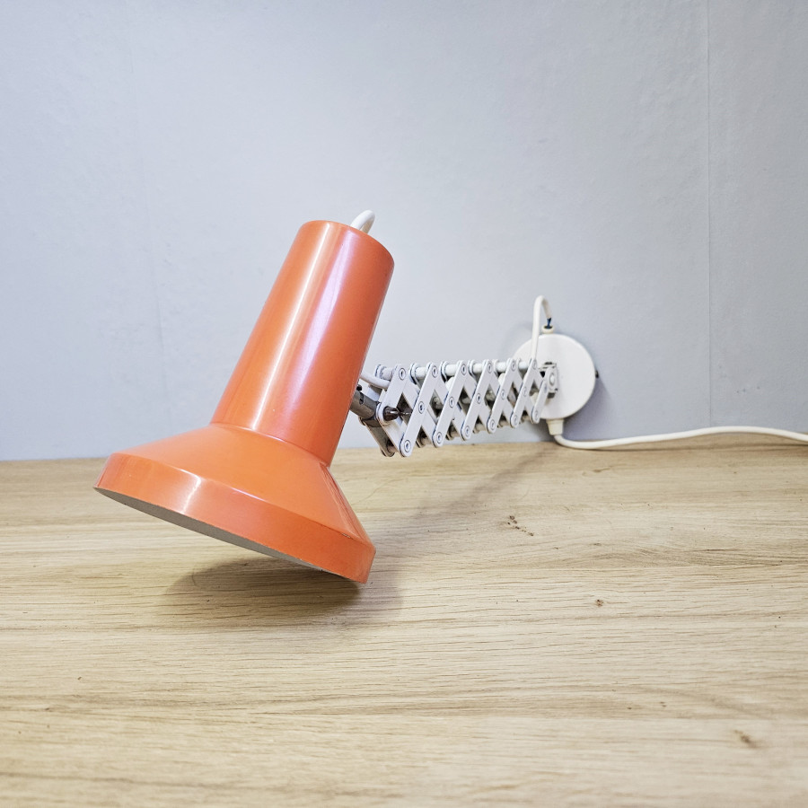 1970s scissor lamp, EH Leuchten, orange, vintage