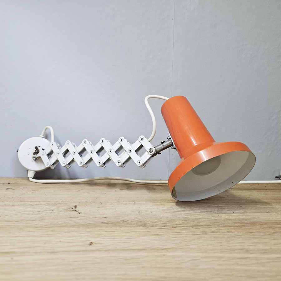 1970s scissor lamp, EH Leuchten, orange, vintage