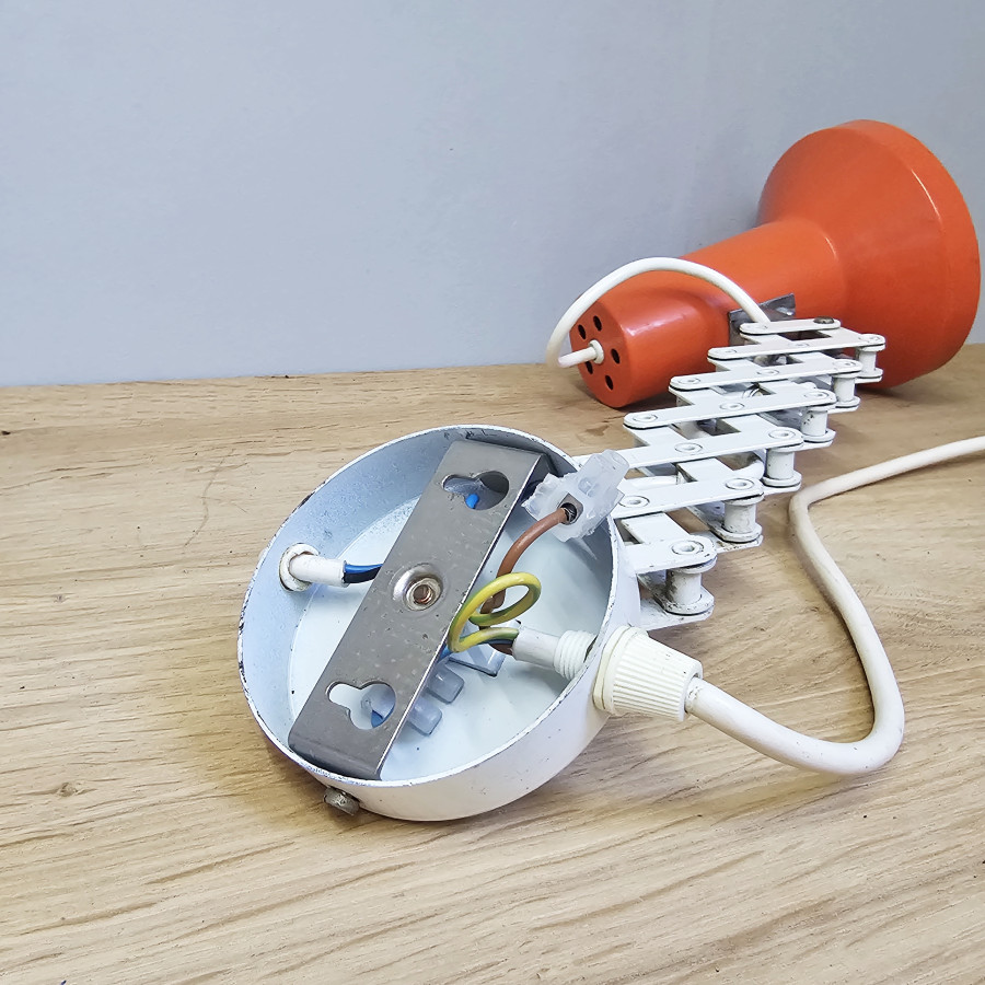 1970s scissor lamp, EH Leuchten, orange, vintage