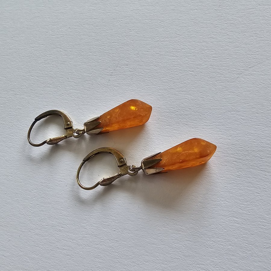 Vintage Bernstein Ohrringe 925 Silber – Ostseebernstein – 70er/80er Jahre