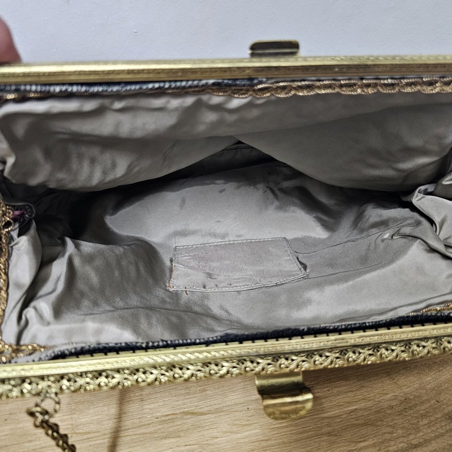 Vintage Gobelin Handtasche 60er Jahre mit Needlepoint Stickerei in Handarbeit