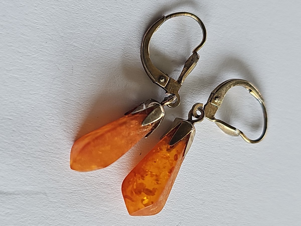 Vintage Bernstein Ohrringe 925 Silber – Ostseebernstein – 70er/80er Jahre
