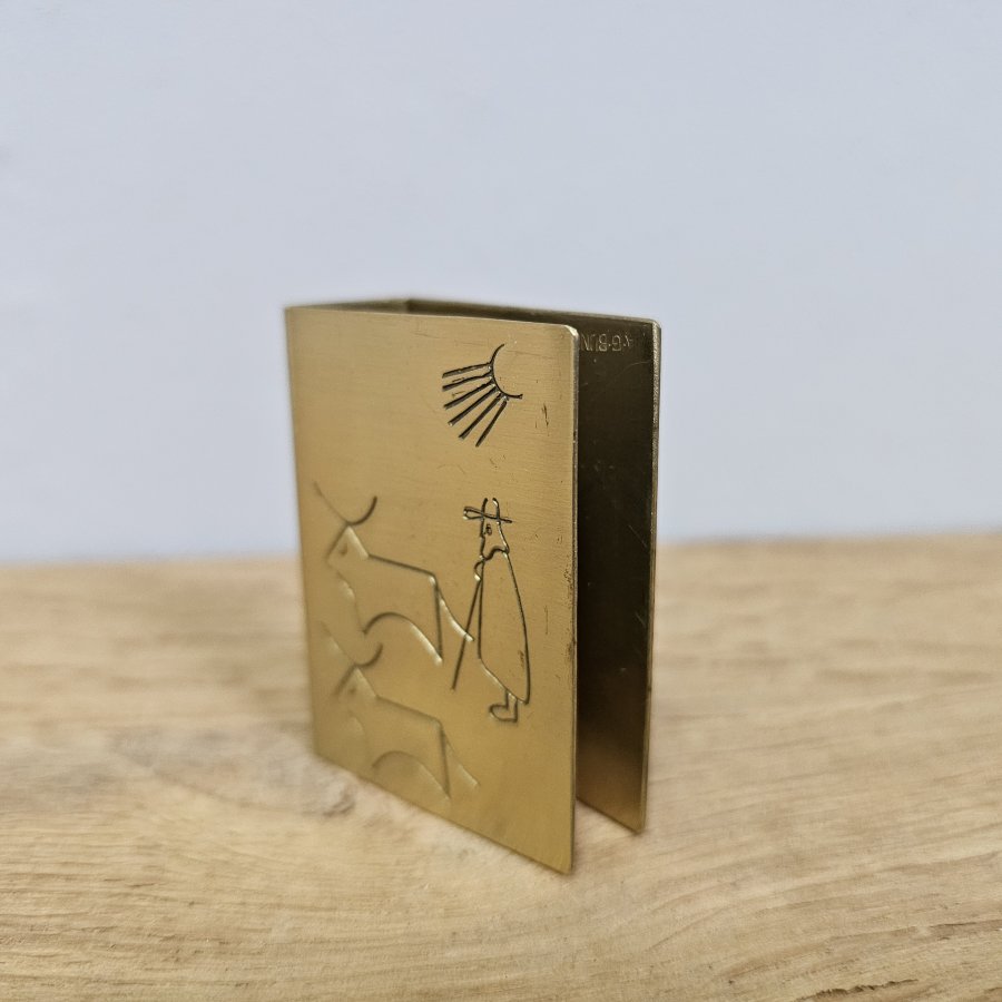 A.G. Bunge Messing Zündholzschachtel Etui 50er Jahre Stier Motiv Midcentury