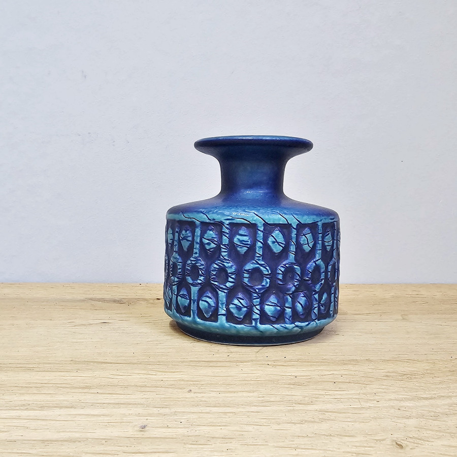 Bay Keramikvase 370-10, W. Germany, 1970er – Blau, 10 cm – Vintage Sammlerstück