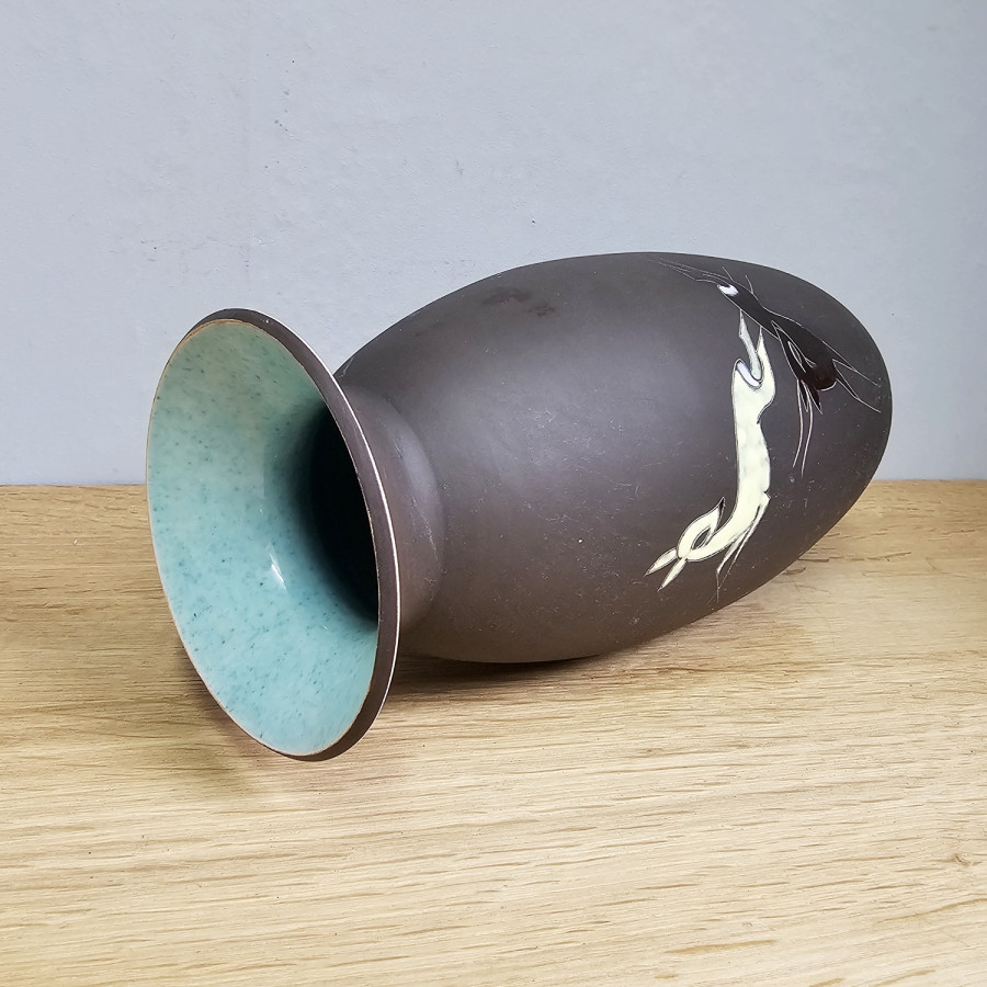Arno Kiechle Vase, 1950er Jahre, Rehdekor, Sgraffito, 32 cm