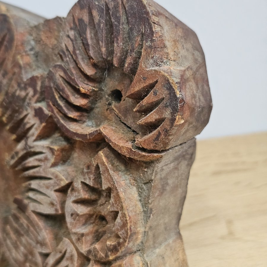 2 antique wood textile printing blocks / hand carved fabric print stamps / folk art