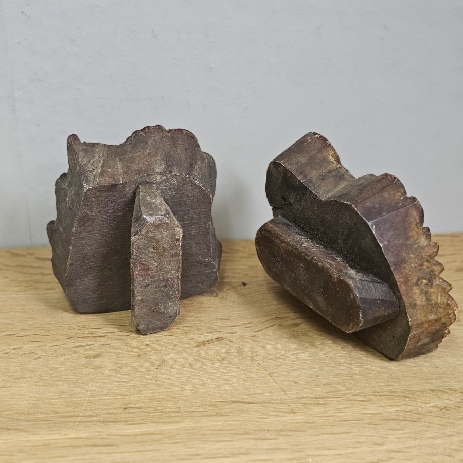 2 antique wood textile printing blocks / hand carved fabric print stamps / folk art
