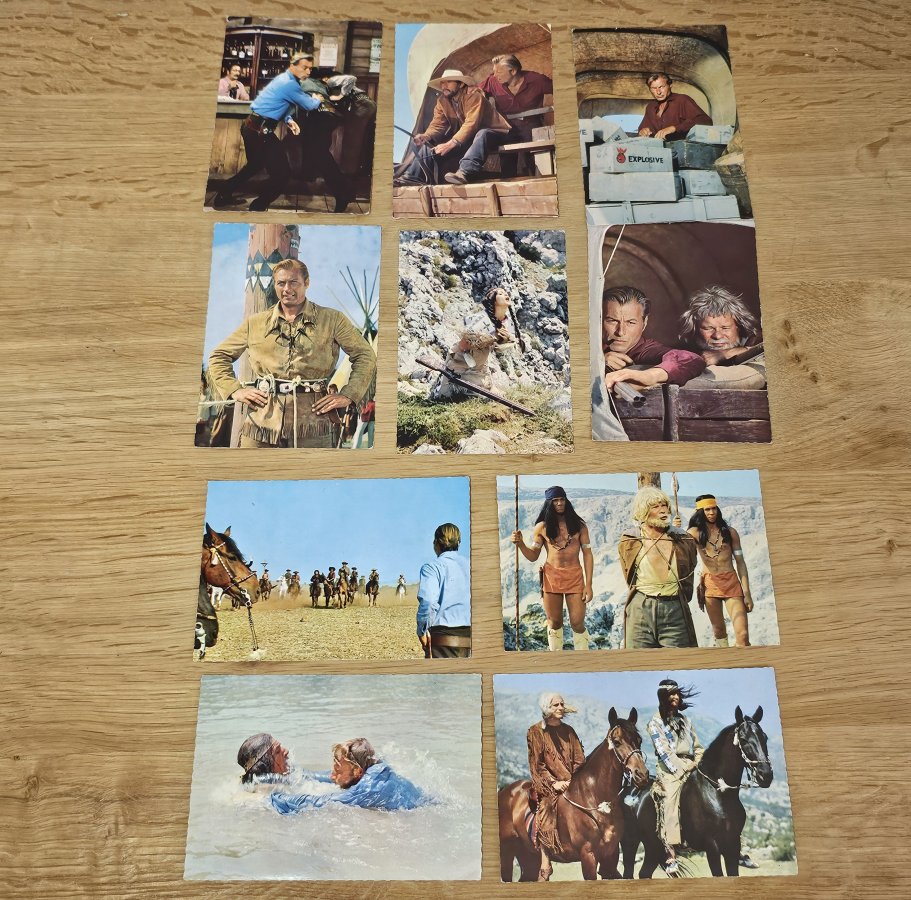 Set of 10 Vintage Film Postcards – Winnetou Part I, Lex Barker & Pierre Brice