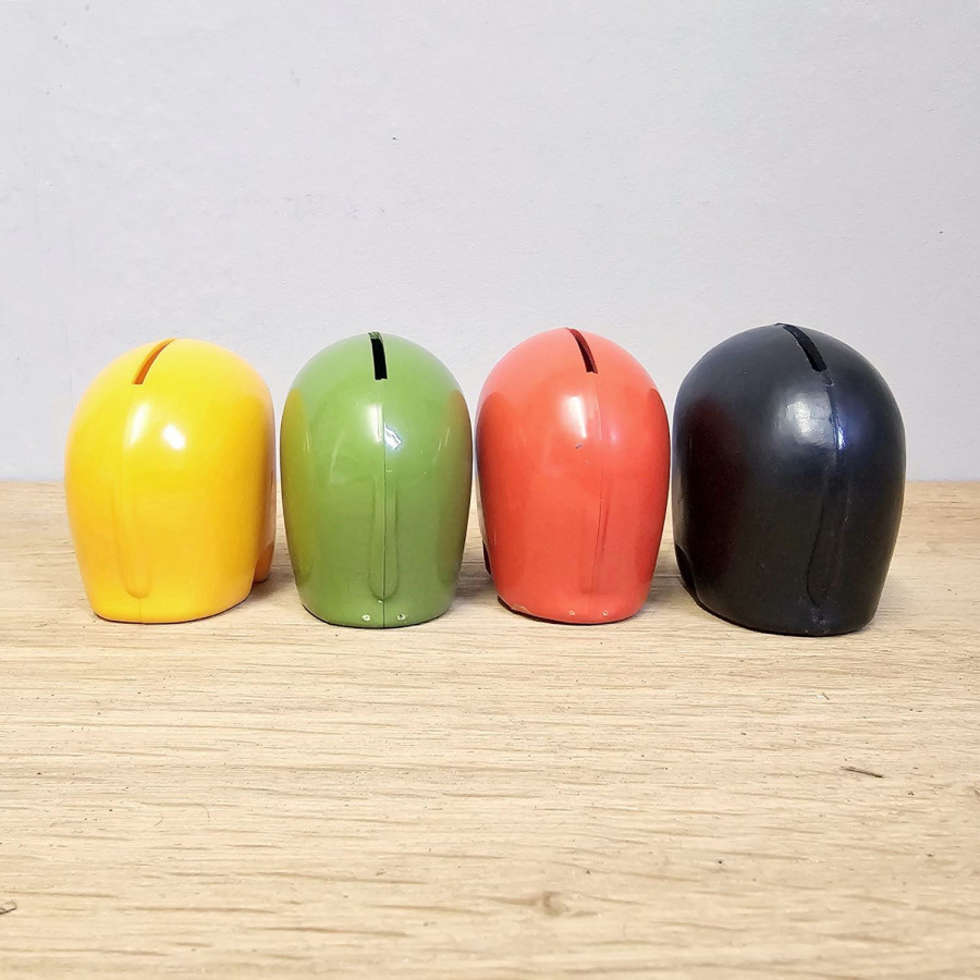 4 Drumbo elephant money banks – Dresdner Bank, Bernd Diefenbach 1972, Colani elephant
