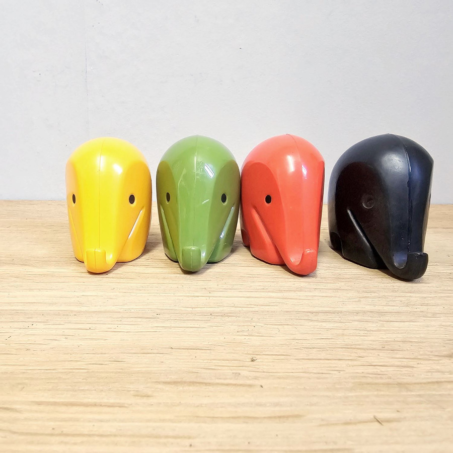 4 Drumbo elephant money banks – Dresdner Bank, Bernd Diefenbach 1972, Colani elephant