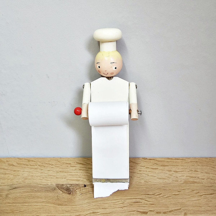 Memo roll holder, chef figure, 1960s/70s, wood