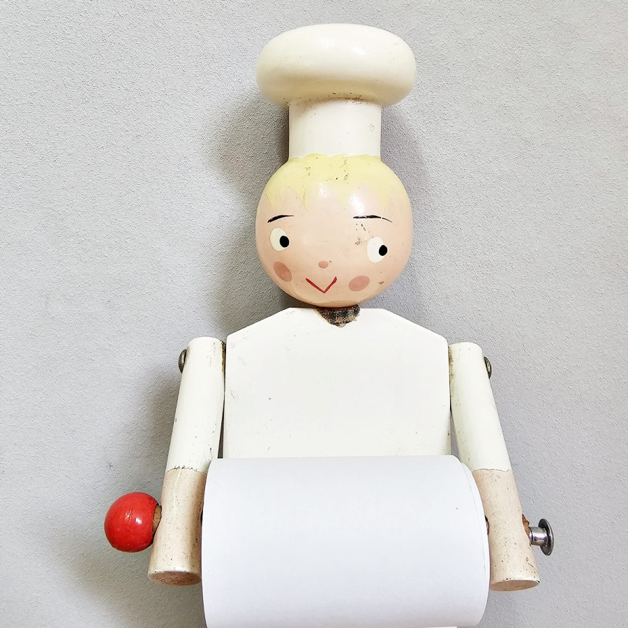 Memo roll holder, chef figure, 1960s/70s, wood