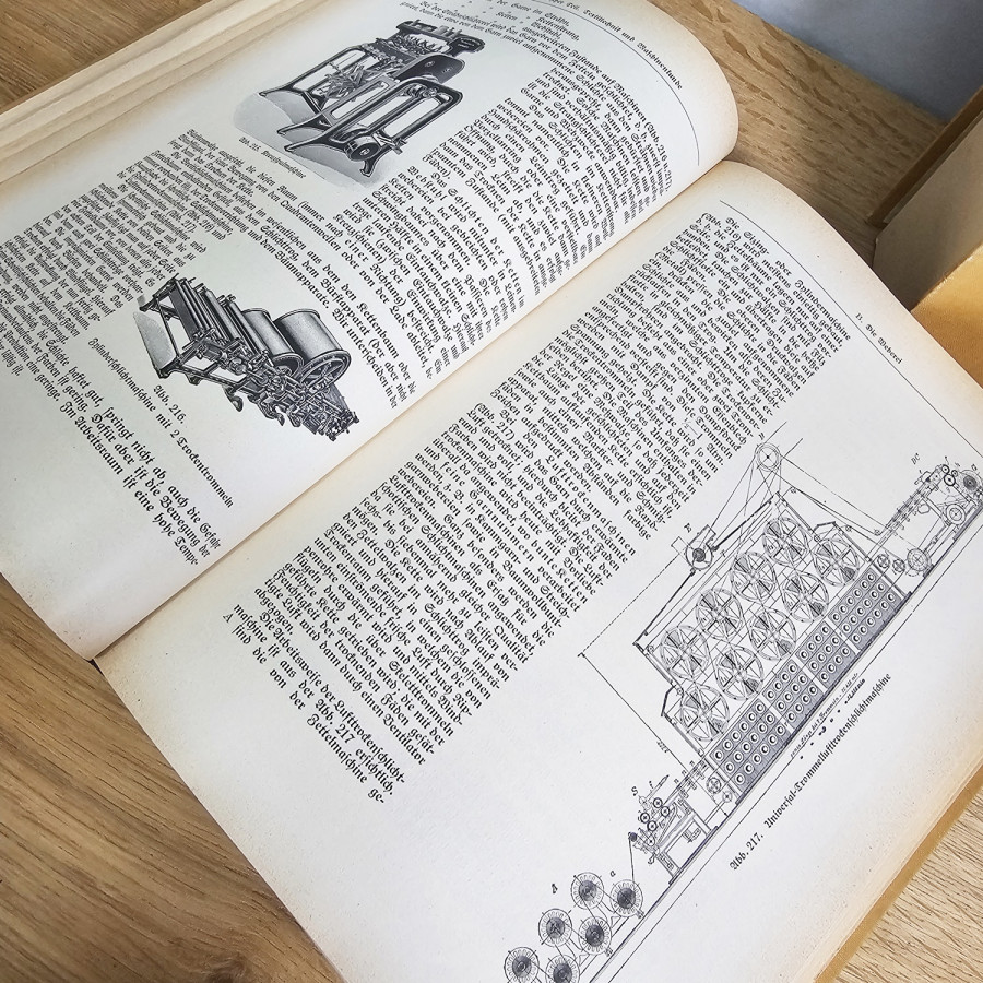 Großes Textil-Handbuch, Benno Marcus, 2 Bände mit Stoffproben, 2. Auflage um 1928