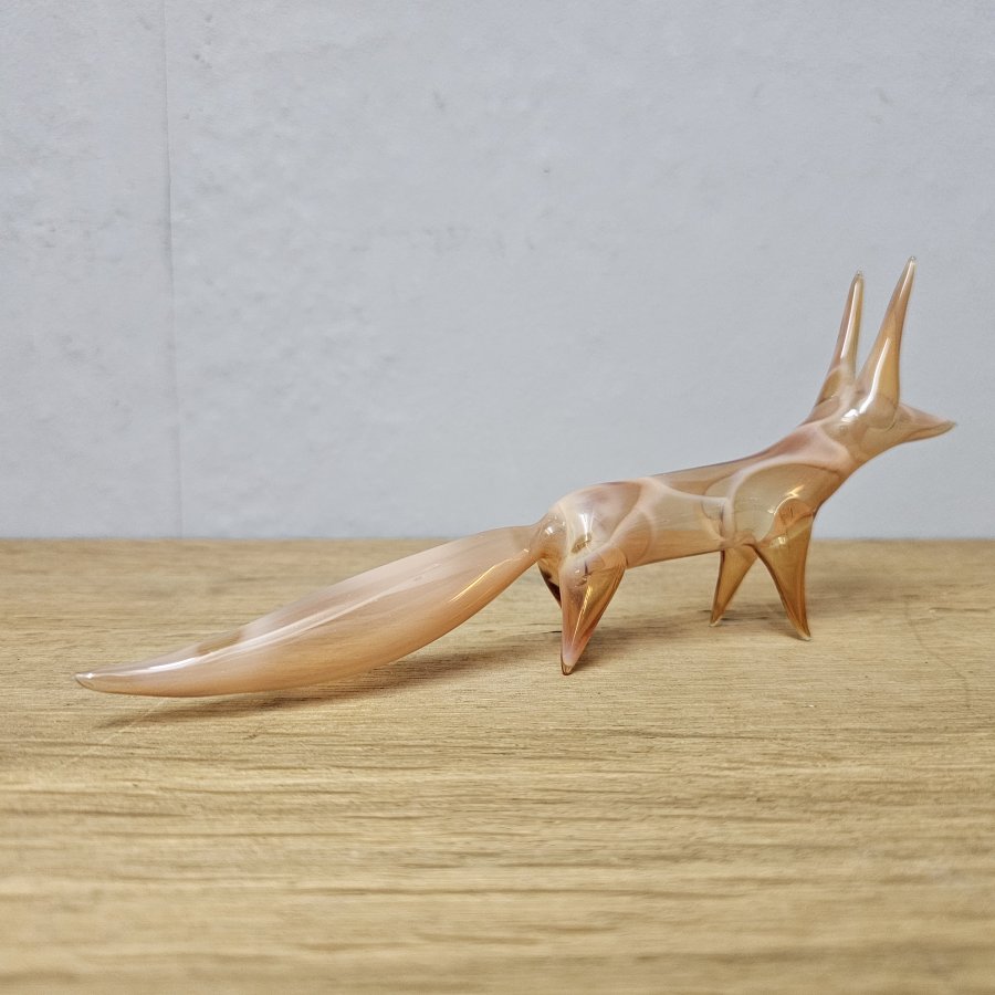 Vintage Glas Fuchs Figur 24 cm Art Glass Tierfigur 60er 70er ungemarkt