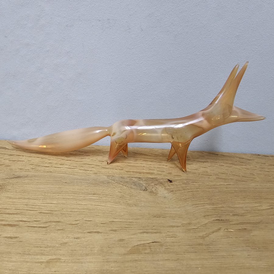 Vintage Glas Fuchs Figur 24 cm Art Glass Tierfigur 60er 70er ungemarkt