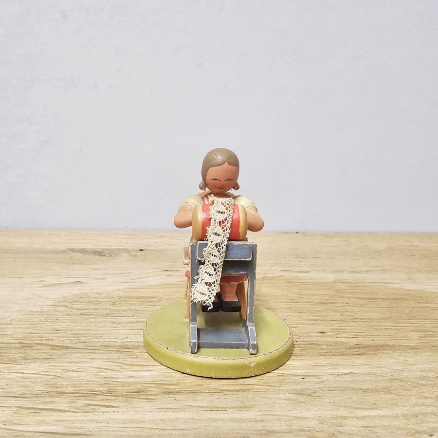 Erzgebirge Klöppelfrau · Leichsenring · Handarbeit · Holzfigur · 1940er–50er