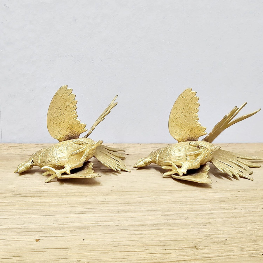 Vintage Gold-Colored Fighting Roosters · Metal Casting · 1960s/70s