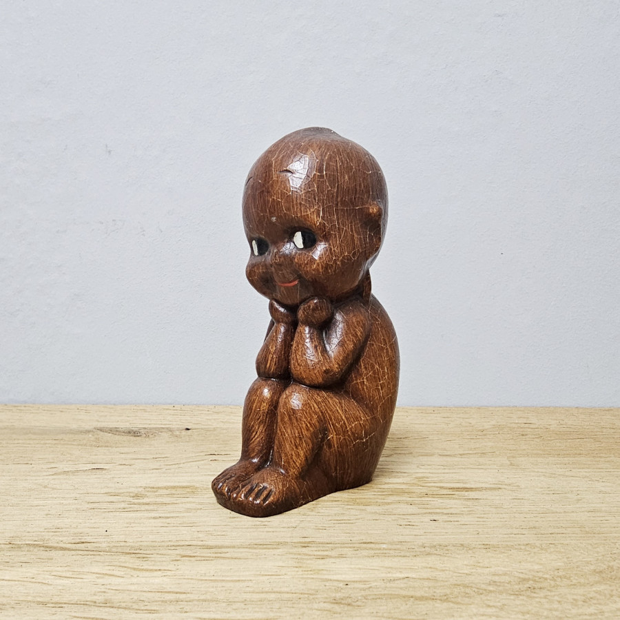 Vintage Kewpie Figur, ca. 14 cm (Alberto Lena, Italien, 1950er, Holzoptik)