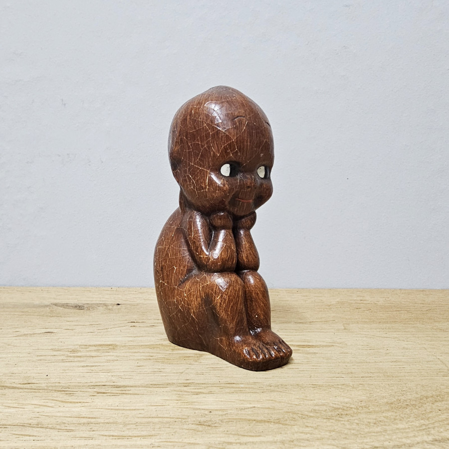 Vintage Kewpie Figur, ca. 14 cm (Alberto Lena, Italien, 1950er, Holzoptik)