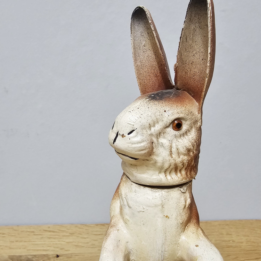 Antiker Osterhase Candy Container · ca. 1920 · Pappmaché · Glasaugen · Art Déco · Füllhase