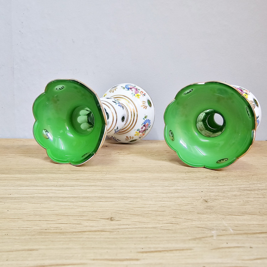 Böhmische Überfangglas Kerzenständer Handbemalt Nový Bor