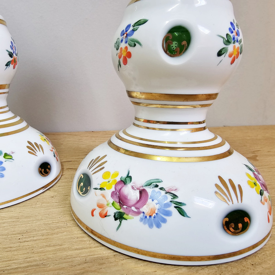 Böhmische Überfangglas Kerzenständer Handbemalt Nový Bor