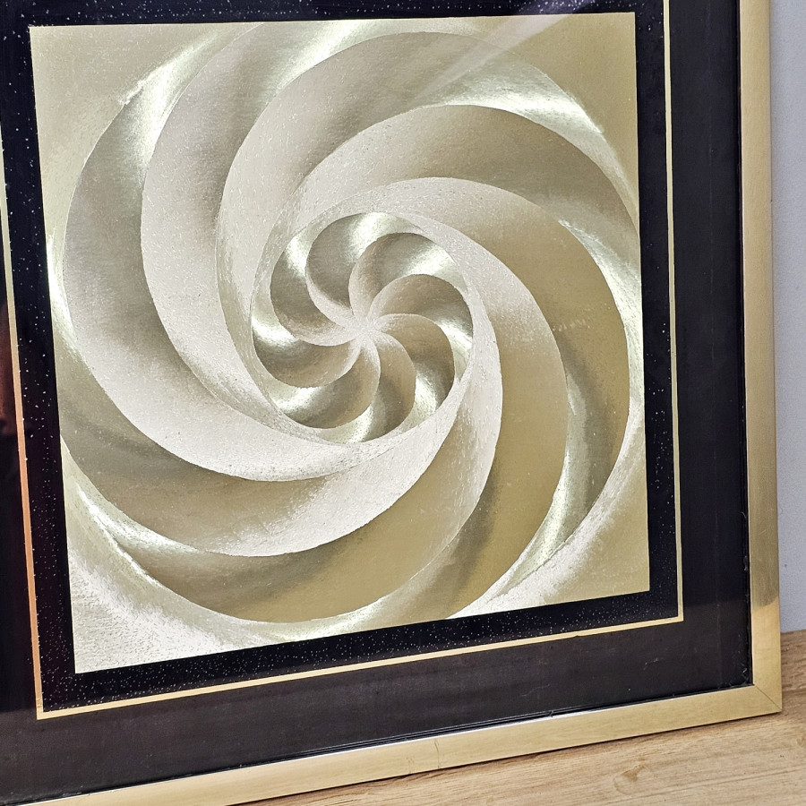Vintage Metallfolienbild „Goldene Spirale“ (45×45 cm) | Space Age · Op Art · Hollywood Regency