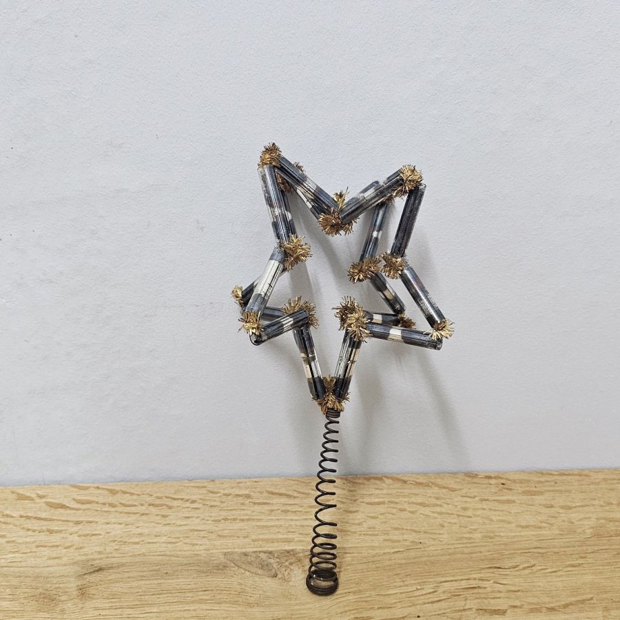 Antike Gablonzer Baumspitze mit 3D-Stern & Tinselspitzen, 1920er Jahre