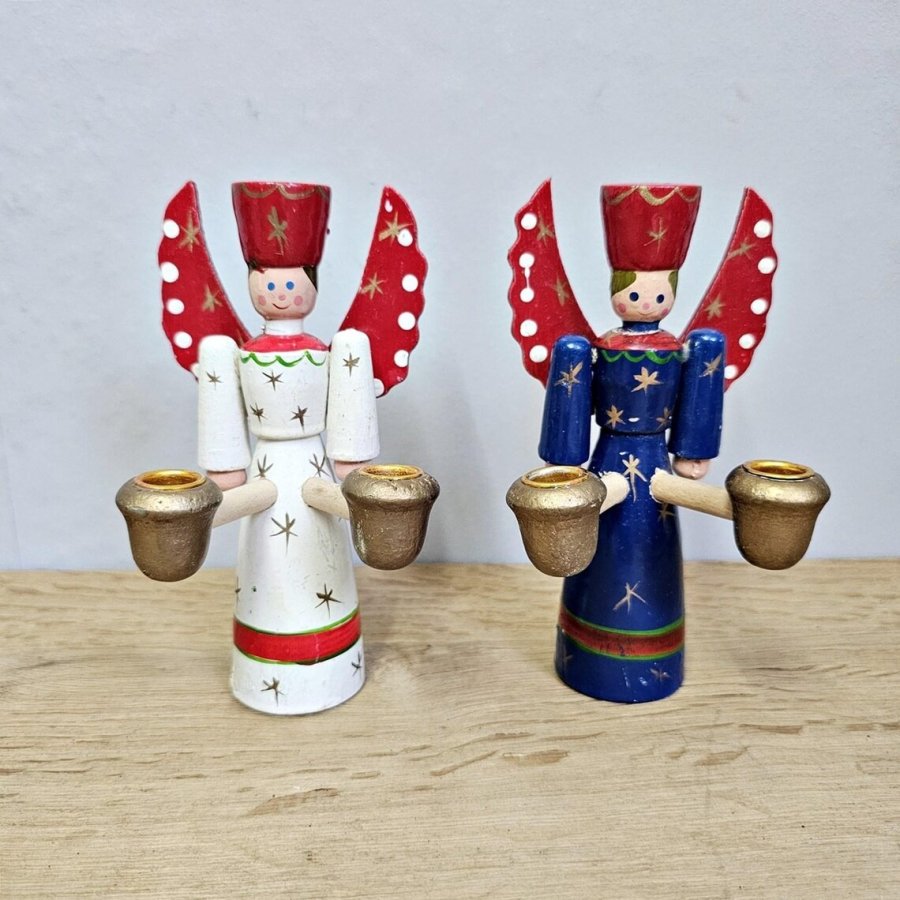 Paar Erzgebirge Lichterengel DDR 70er Jahre – handgearbeitete Engel Kerzenständer
