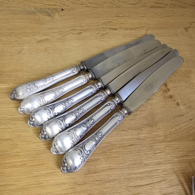 Set of 6 Antique HALISO Solingen Dinner Knives – Silver Plated 100