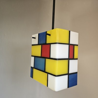 Vintage Pendelleuchte im Piet-Mondrian-Stil – Memphis Design, geometrische Hängelampe, 1980er Jahre