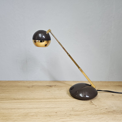 Eichhoff 3371 Tischlampe Teleskoplampe Kugellampe Braun Gold – 70er Jahre Vintage