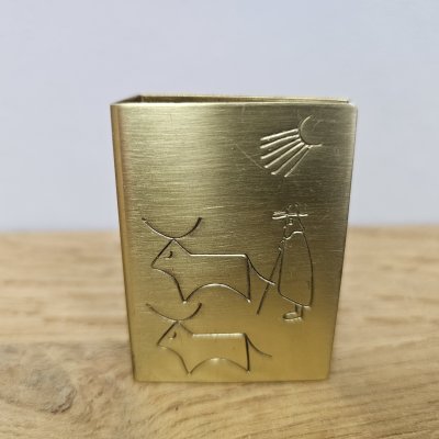 A.G. Bunge Messing Zündholzschachtel Etui 50er Jahre Stier Motiv Midcentury