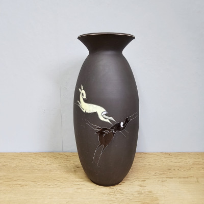 Arno Kiechle Vase, 1950er Jahre, Rehdekor, Sgraffito, 32 cm