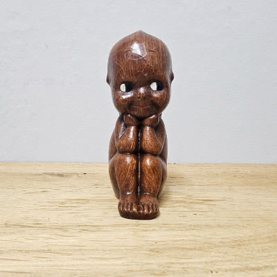 Vintage Kewpie Figur, ca. 14 cm (Alberto Lena, Italien, 1950er, Holzoptik)