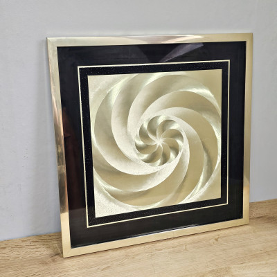 Vintage Metallfolienbild „Goldene Spirale“ (45×45 cm) | Space Age · Op Art · Hollywood Regency