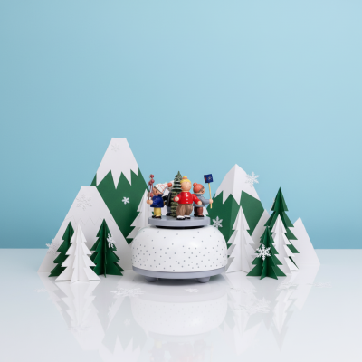 Erzgebirge Spieldose KWO – Winterkinder, „Oh Tannenbaum“,  12 cm