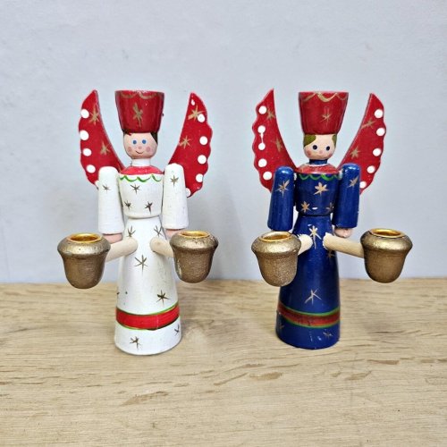 Paar Erzgebirge Lichterengel DDR 70er Jahre – handgearbeitete Engel Kerzenständer